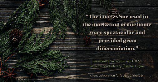 Testimonial for real estate agent Sue Schreiber in Lee's Summit, MO: "The images Sue used in the marketing of our home were spectacular and provided great differentiation."