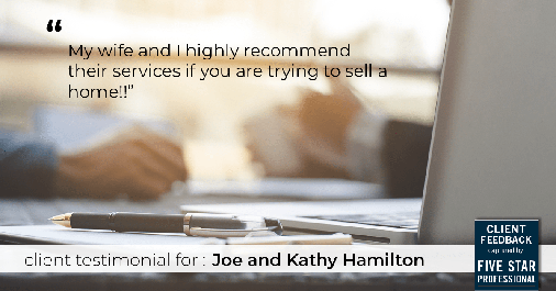 Testimonial for real estate agent Joe Hamilton in Southlake, TX: "My wife and I highly recommend their services if you are trying to sell a home!!"