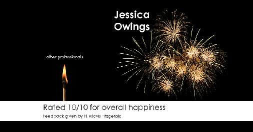 Testimonial for professional Jessica Owings in Denver, CO: Happiness Meters: Fireworks 10/10 (overall happiness - H. Mavis Fitzgerald)