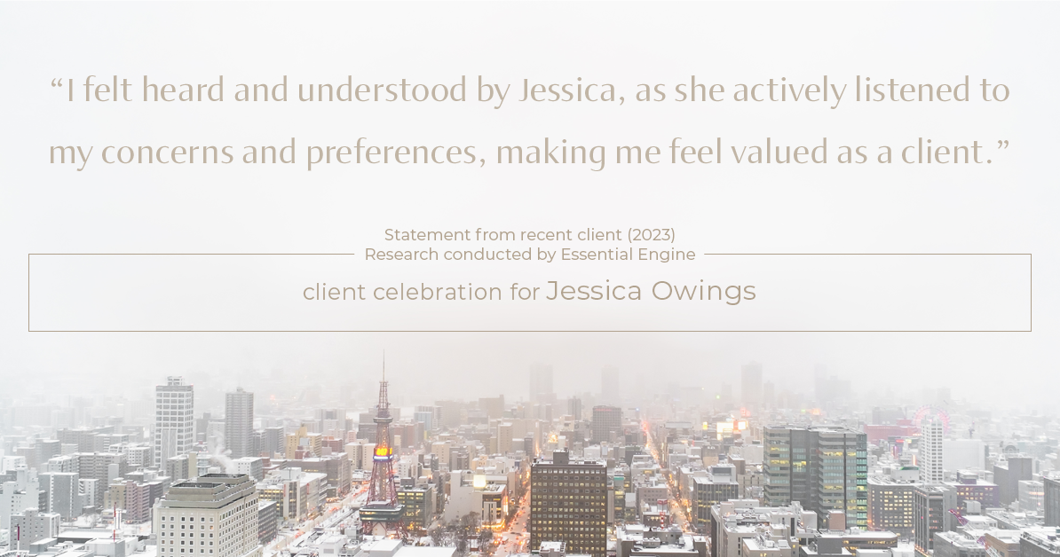 Testimonial for professional Jessica Owings with The Mortgage Network in Carbondale, CO: "I felt heard and understood by Jessica, as she actively listened to my concerns and preferences, making me feel valued as a client."