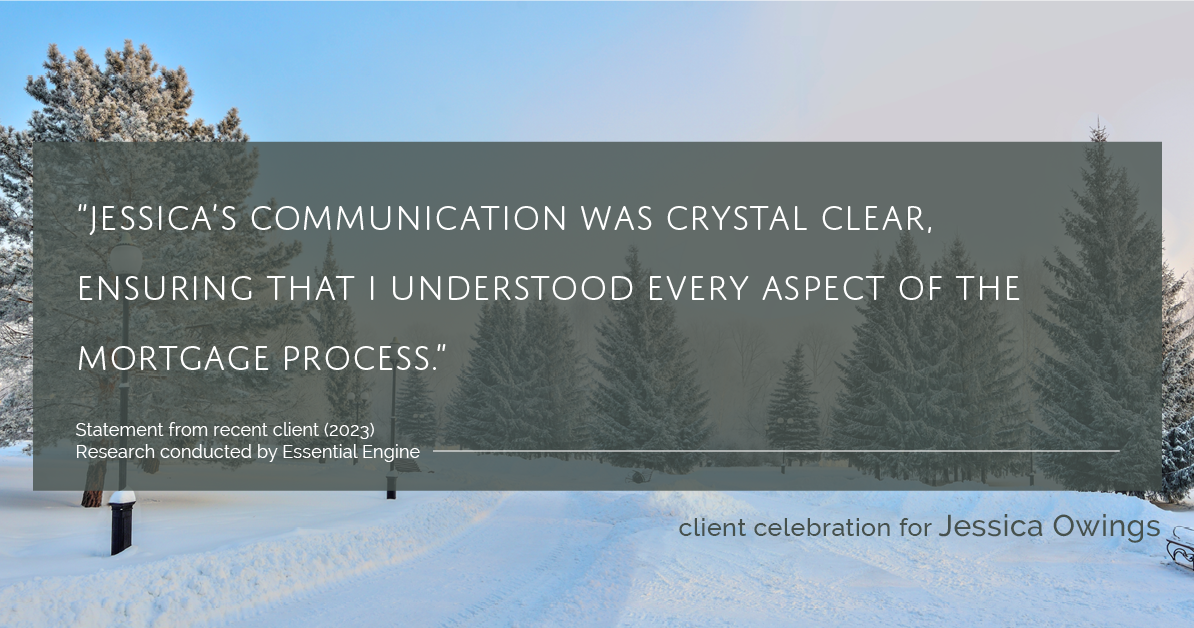 Testimonial for professional Jessica Owings with The Mortgage Network in Carbondale, CO: "Jessica's communication was crystal clear, ensuring that I understood every aspect of the mortgage process."