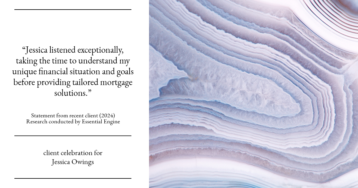 Testimonial for professional Jessica Owings with The Mortgage Network in Carbondale, CO: "Jessica listened exceptionally, taking the time to understand my unique financial situation and goals before providing tailored mortgage solutions."