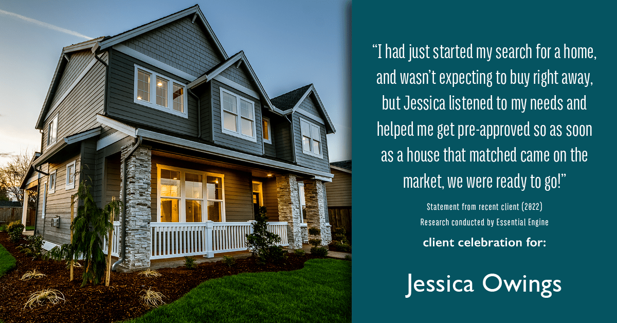Testimonial for professional Jessica Owings with The Mortgage Network in Carbondale, CO: "I had just started my search for a home, and wasn't expecting to buy right away, but Jessica listened to my needs and helped me get pre-approved so as soon as a house that matched came on the market, we were ready to go!"""