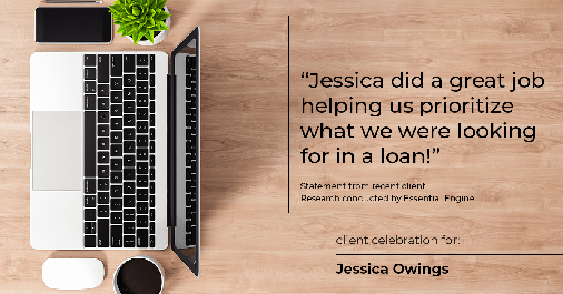 Testimonial for professional Jessica Owings with The Mortgage Network in Carbondale, CO: "Jessica did a great job helping us prioritize what we were looking for in a loan!"