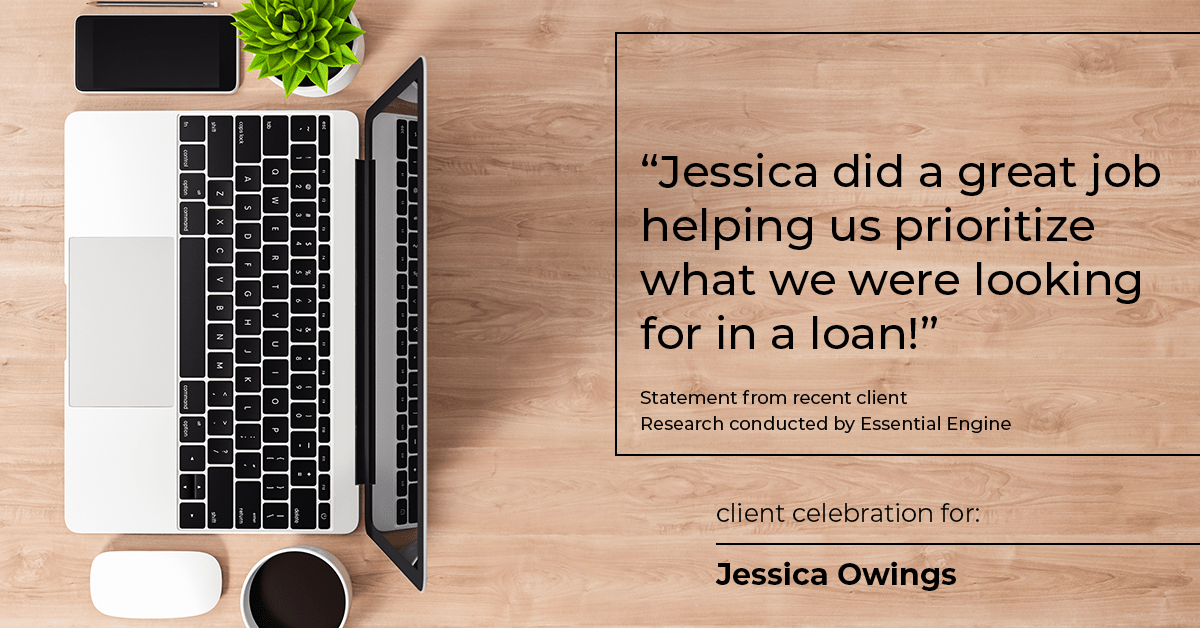 Testimonial for professional Jessica Owings with The Mortgage Network in Carbondale, CO: "Jessica did a great job helping us prioritize what we were looking for in a loan!"