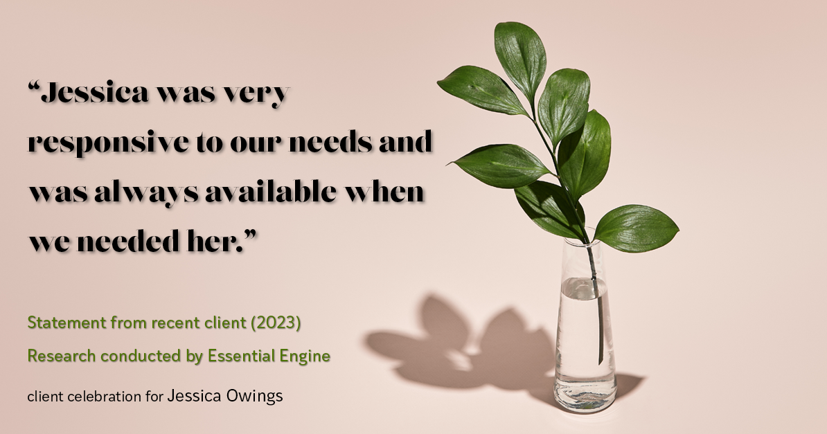Testimonial for professional Jessica Owings with The Mortgage Network in Carbondale, CO: "Jessica was very responsive to our needs and was always available when we needed her."