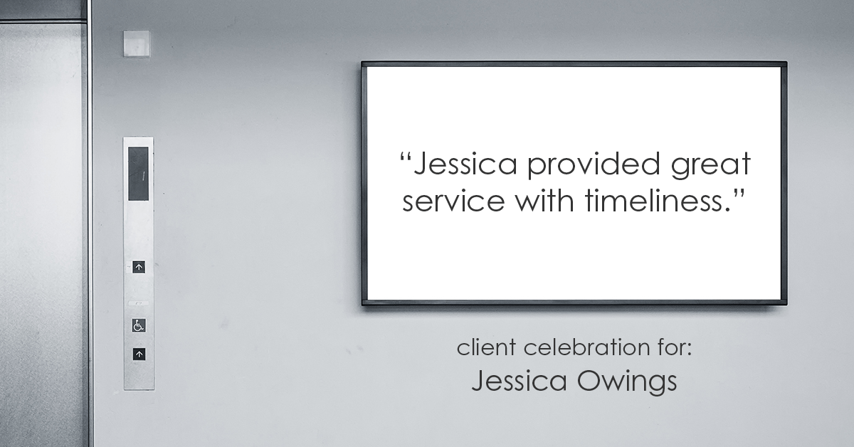 Testimonial for professional Jessica Owings with The Mortgage Network in Carbondale, CO: "Jessica provided great service with timeliness."