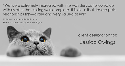 Testimonial for professional Jessica Owings with The Mortgage Network in Carbondale, CO: "We were extremely impressed with the way Jessica followed up with us after the closing was complete. It is clear that Jessica puts relationships first—a rare and very valued asset!"