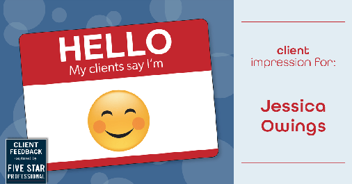 Testimonial for professional Jessica Owings in Denver, CO: Emoji Impression: Blushing