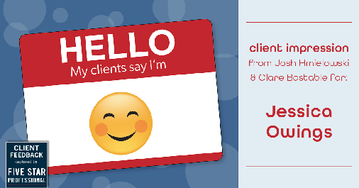 Testimonial for professional Jessica Owings with The Mortgage Network in Carbondale, CO: Emoji Impression: Blushing (Josh Hmielowski & Clare Bastable)