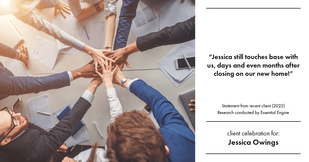 Testimonial for professional Jessica Owings with The Mortgage Network in Carbondale, CO: "Jessica still touches base with us, days and even months after closing on our new home!"
