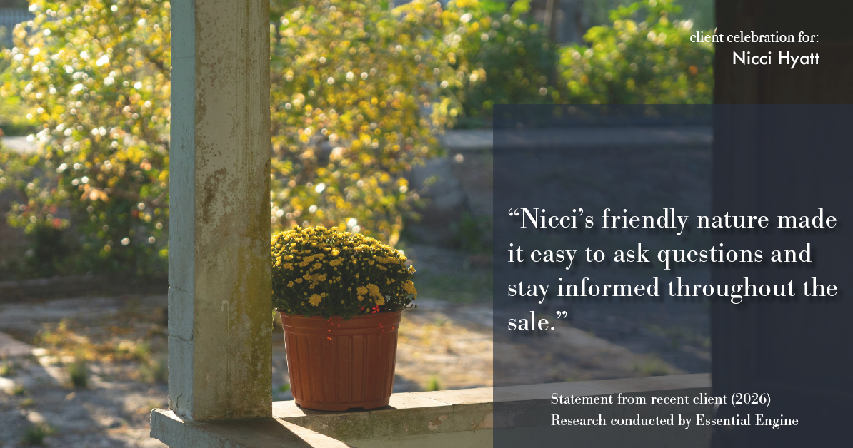 Testimonial for real estate agent Nicci Hyatt with LoKation Real Estate Colorado in Denver, CO: "Nicci's friendly nature made it easy to ask questions and stay informed throughout the sale."