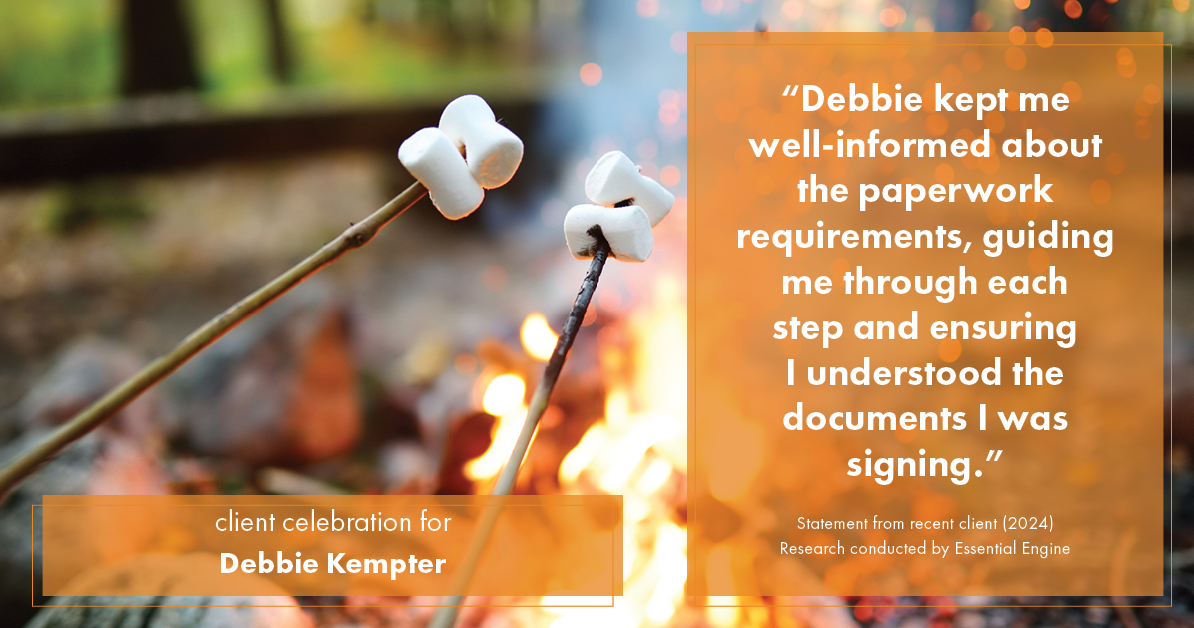 Testimonial for real estate agent Debbie Kempter with ProStead Realty in , : "Debbie kept me well-informed about the paperwork requirements, guiding me through each step and ensuring I understood the documents I was signing."