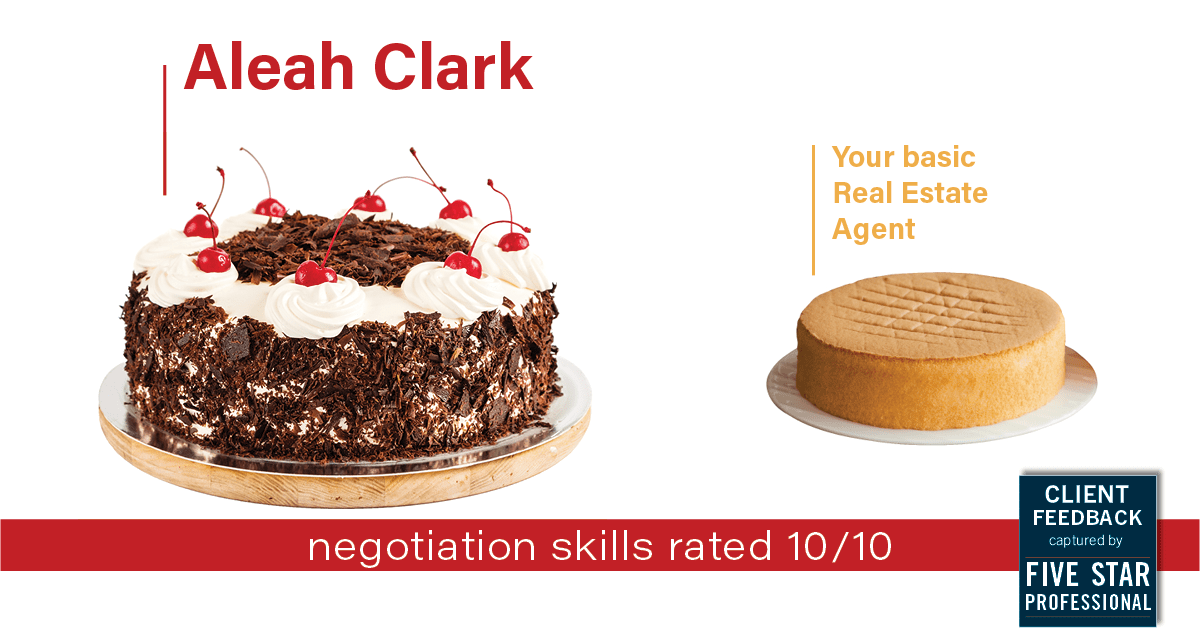 Testimonial for real estate agent Aleah Clark in , : Happiness Meters: Cake (negotiation skills)