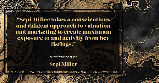 Testimonial for real estate agent Sepi Miller with CB in Pittsburgh, PA: "Sepi Miller takes a conscientious and diligent approach to valuation and marketing to create maximum exposure to and activity from her listings."