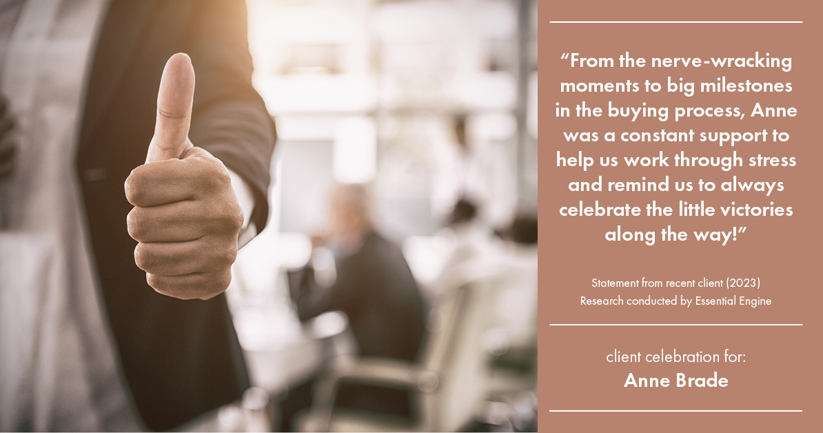 Testimonial for real estate agent Anne Brade in Charlotte, NC: "From the nerve-wracking moments to big milestones in the buying process, Anne was a constant support to help us work through stress and remind us to always celebrate the little victories along the way!"