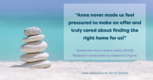 Testimonial for real estate agent Anne Brade in , : "Anne never made us feel pressured to make an offer and truly cared about finding the right home for us!"