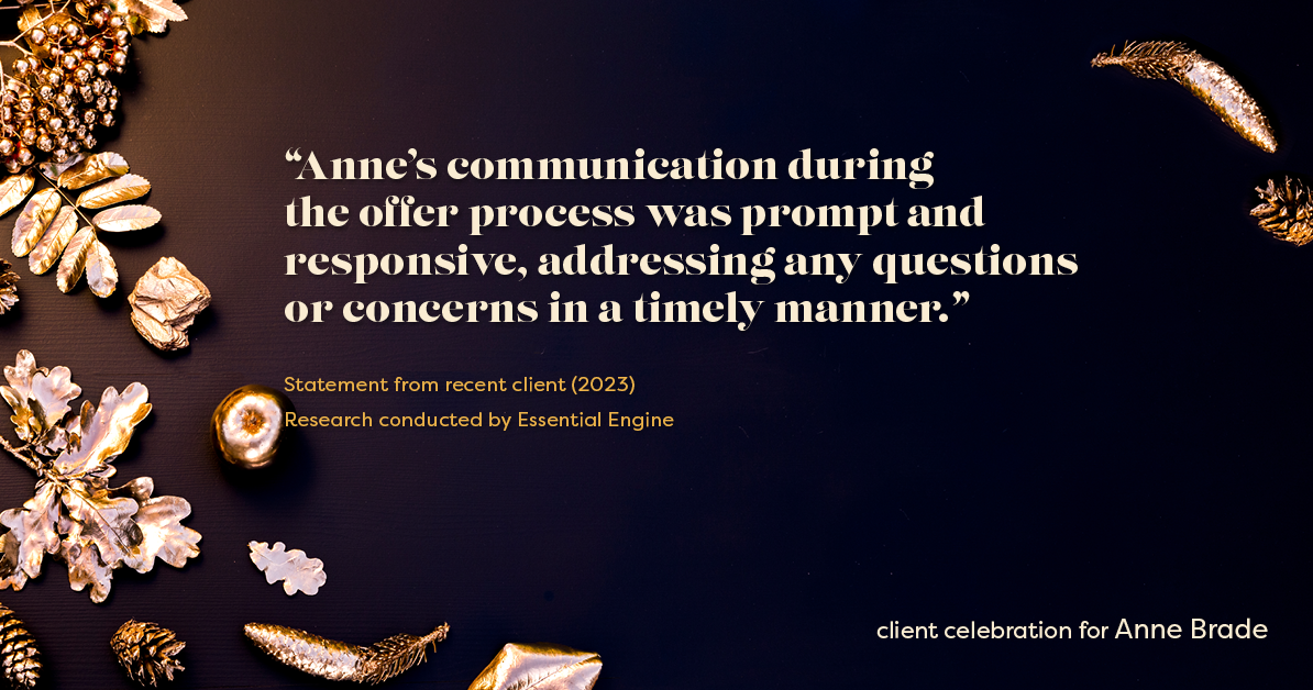 Testimonial for real estate agent Anne Brade in , : "Anne's communication during the offer process was prompt and responsive, addressing any questions or concerns in a timely manner."