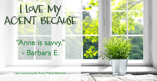 Testimonial for real estate agent Anne Marie Peterson in Seattle, WA: Love My Agent: "Anne is savvy." - Barbara E.