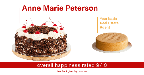 Testimonial for real estate agent Anne Marie Peterson with Compass in Seattle, WA: Happiness Meters: Cake (overall happiness 9/10 - Sara Tro)