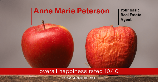 Testimonial for real estate agent Anne Marie Peterson with Compass in Seattle, WA: Happiness Meters: Apples 10/10 (overall happiness Barbara E.)