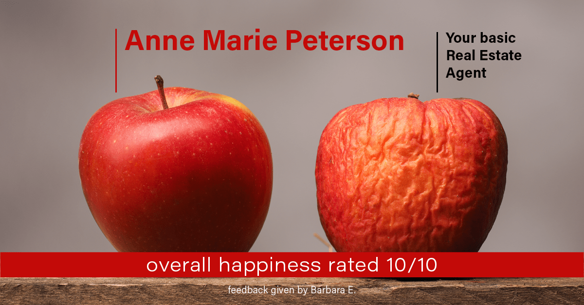 Testimonial for real estate agent Anne Marie Peterson with Compass in Seattle, WA: Happiness Meters: Apples 10/10 (overall happiness Barbara E.)