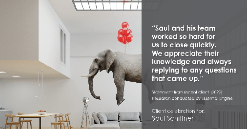 Testimonial for mortgage professional Saul Schiffner in Bothell, WA: "Saul and his team worked so hard for us to close quickly. We appreciate their knowledge and always replying to any questions that came up."