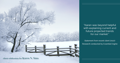 Testimonial for real estate agent Karen Sims in Jersey City, NJ: "Karen was beyond helpful with explaining current and future projected trends for our market."