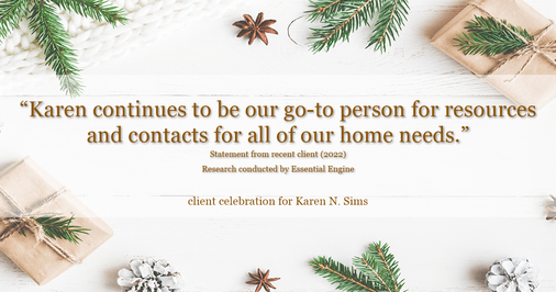 Testimonial for real estate agent Karen Sims in Jersey City, NJ: "Karen continues to be our go-to person for resources and contacts for all of our home needs."