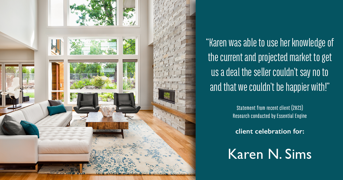 Testimonial for real estate agent Karen Sims in Jersey City, NJ: "Karen was able to use her knowledge of the current and projected market to get us a deal the seller couldn't say no to and that we couldn't be happier with!"