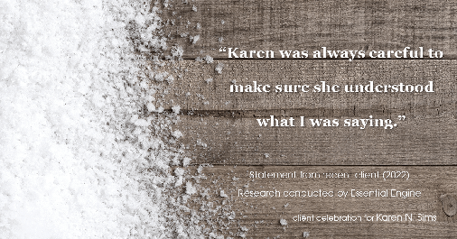 Testimonial for real estate agent Karen Sims in Jersey City, NJ: "Karen was always careful to make sure she understood what I was saying."