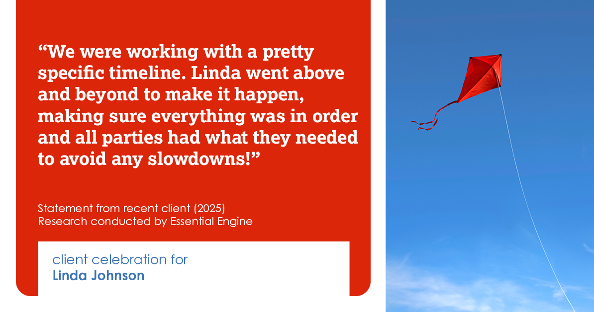 Testimonial for real estate agent Linda Johnson in West Hartford, CT: "We were working with a pretty specific timeline. Linda went above and beyond to make it happen, making sure everything was in order and all parties had what they needed to avoid any slowdowns!"