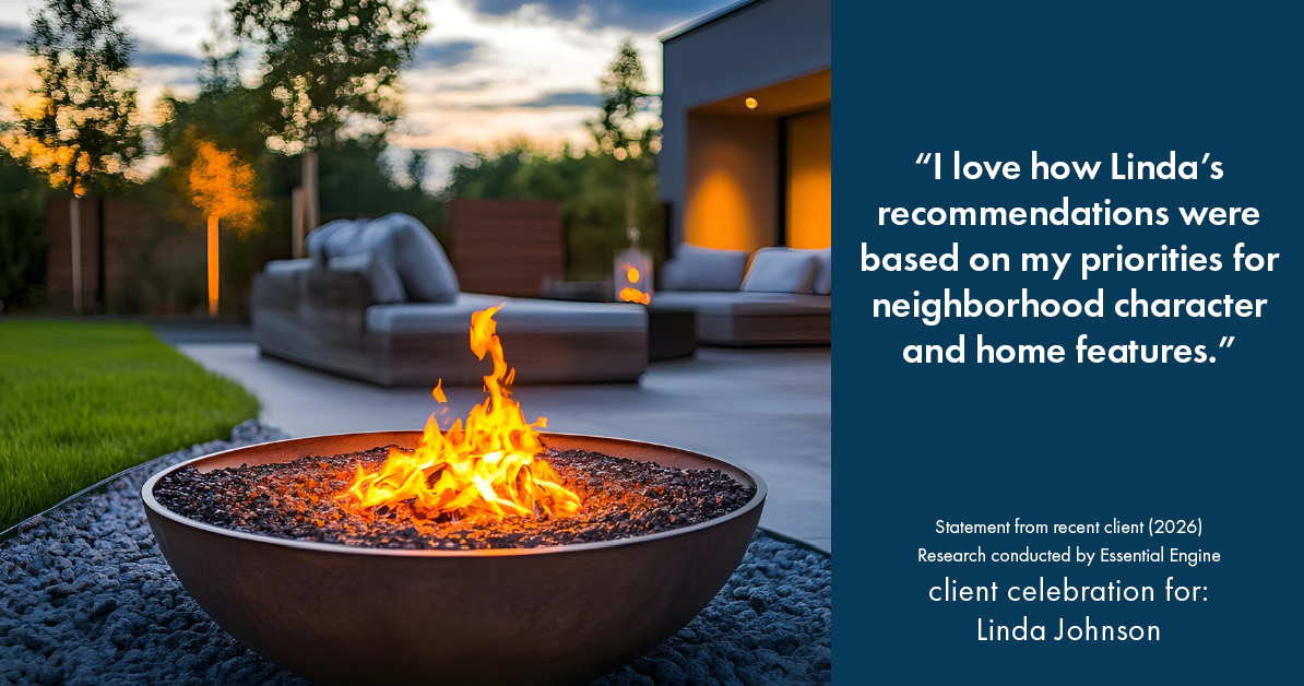 Testimonial for real estate agent Linda Johnson with Century 21 Allpoints in West Hartford, CT: "I love how Linda's recommendations were based on my priorities for neighborhood character and home features."