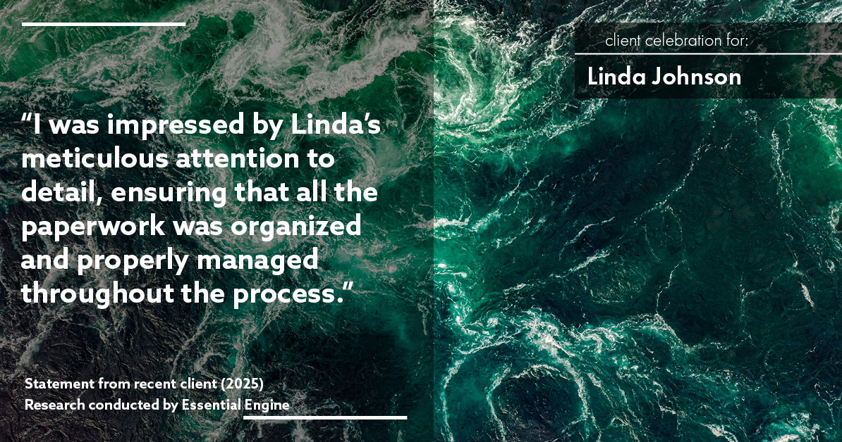 Testimonial for real estate agent Linda Johnson with Century 21 Allpoints in West Hartford, CT: "I was impressed by Linda's meticulous attention to detail, ensuring that all the paperwork was organized and properly managed throughout the process."