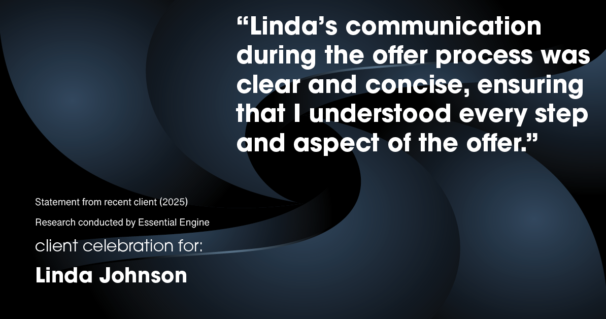 Testimonial for real estate agent Linda Johnson with Century 21 Allpoints in West Hartford, CT: "Linda's communication during the offer process was clear and concise, ensuring that I understood every step and aspect of the offer."