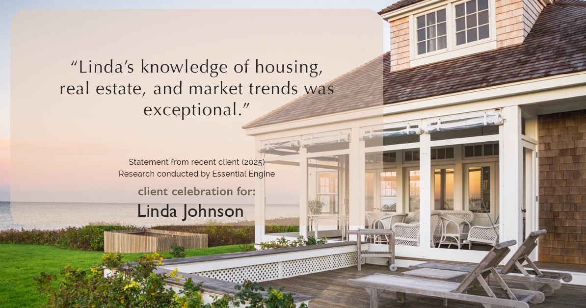 Testimonial for real estate agent Linda Johnson in West Hartford, CT: "Linda's knowledge of housing, real estate, and market trends was exceptional."