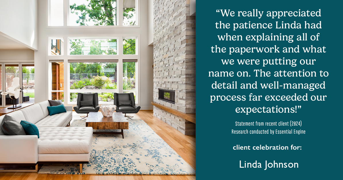 Testimonial for real estate agent Linda Johnson in West Hartford, CT: "We really appreciated the patience Linda had when explaining all of the paperwork and what we were putting our name on. The attention to detail and well-managed process far exceeded our expectations!"