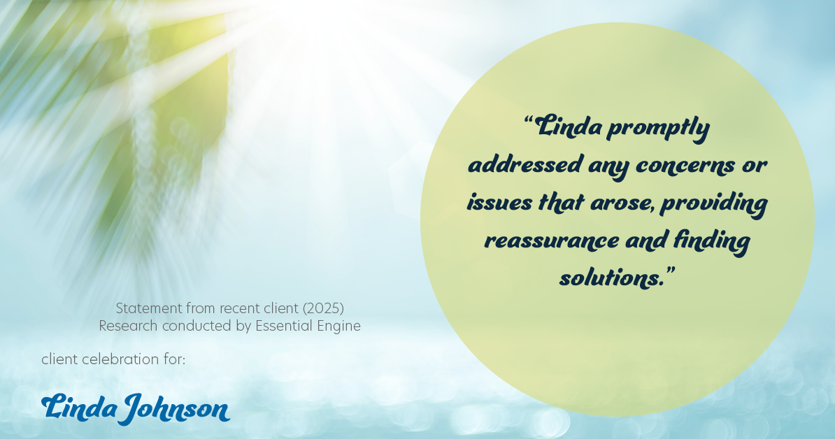 Testimonial for real estate agent Linda Johnson in West Hartford, CT: "Linda promptly addressed any concerns or issues that arose, providing reassurance and finding solutions."