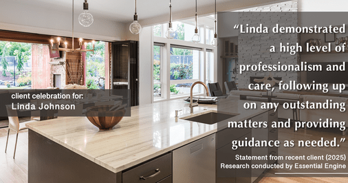 Testimonial for real estate agent Linda Johnson in West Hartford, CT: "Linda demonstrated a high level of professionalism and care, following up on any outstanding matters and providing guidance as needed."