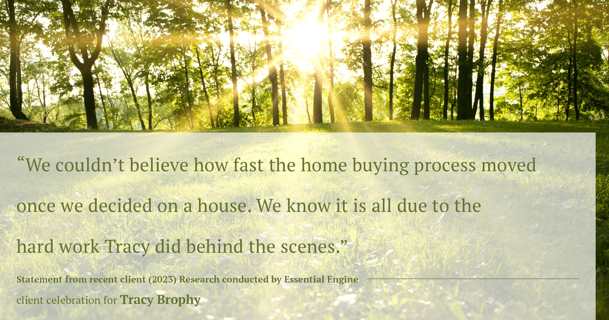 Testimonial for real estate agent Tracy Brophy with Keller Williams Portland Premiere Realty in Portland, OR: "We couldn't believe how fast the home buying process moved once we decided on a house. We know it is all due to the hard work Tracy did behind the scenes."