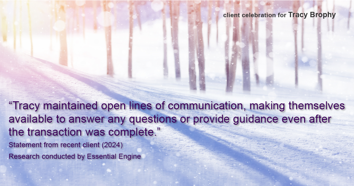 Testimonial for real estate agent Tracy Brophy with Keller Williams Portland Premiere Realty in Portland, OR: "Tracy maintained open lines of communication, making themselves available to answer any questions or provide guidance even after the transaction was complete."