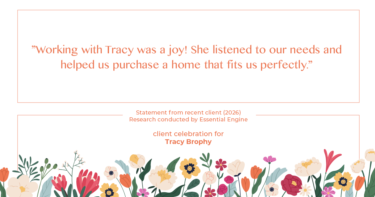 Testimonial for real estate agent Tracy Brophy with Keller Williams Portland Premiere Realty in Portland, OR: "Working with Tracy was a joy! She listened to our needs and helped us purchase a home that fits us perfectly."