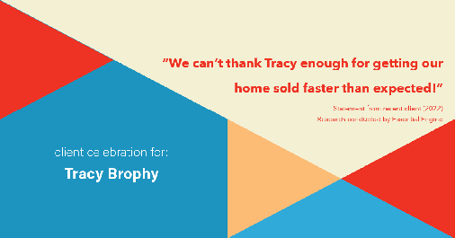Testimonial for real estate agent Tracy Brophy with REMAX Equity Group in Portland, OR: "We can't thank Tracy enough for getting our home sold faster than expected!"