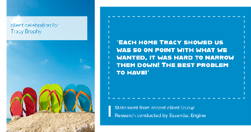 Testimonial for real estate agent Tracy Brophy with Keller Williams Portland Premiere Realty in Portland, OR: "Each home Tracy showed us was so on point with what we wanted, it was hard to narrow them down! The best problem to have!"