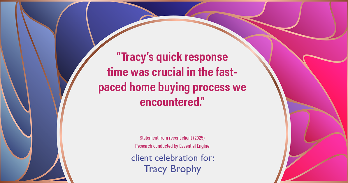 Testimonial for real estate agent Tracy Brophy with Keller Williams Portland Premiere Realty in Portland, OR: "Tracy's quick response time was crucial in the fast-paced home buying process we encountered."