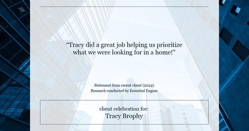 Testimonial for real estate agent Tracy Brophy with Keller Williams Portland Premiere Realty in Portland, OR: "Tracy did a great job helping us prioritize what we were looking for in a home!"