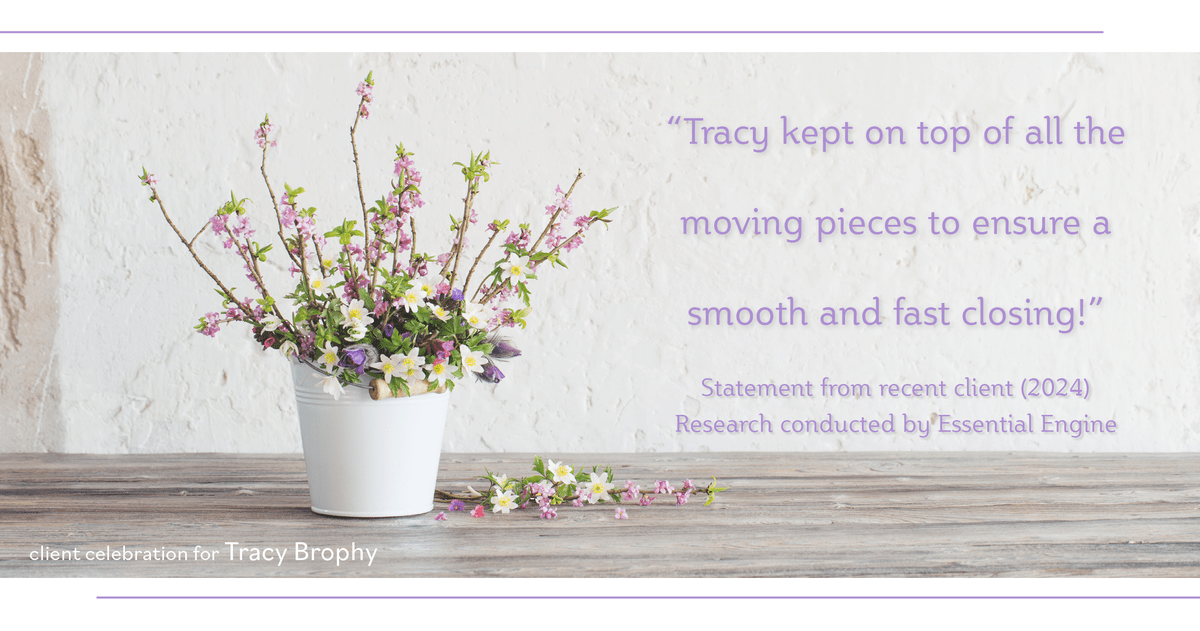 Testimonial for real estate agent Tracy Brophy with Keller Williams Portland Premiere Realty in Portland, OR: "Tracy kept on top of all the moving pieces to ensure a smooth and fast closing!"