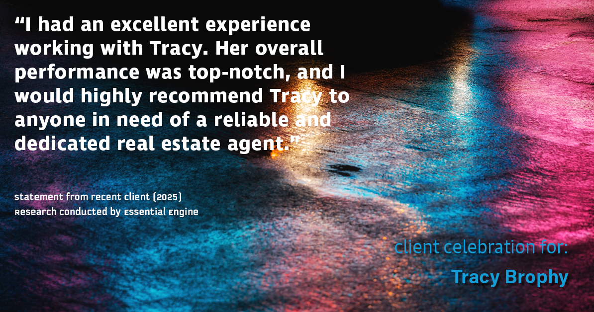 Testimonial for real estate agent Tracy Brophy with Keller Williams Portland Premiere Realty in Portland, OR: "I had an excellent experience working with Tracy. Her overall performance was top-notch, and I would highly recommend Tracy to anyone in need of a reliable and dedicated real estate agent."