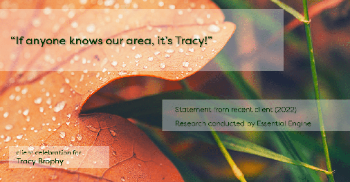 Testimonial for real estate agent Tracy Brophy with REMAX Equity Group in Portland, OR: "If anyone knows our area, it's Tracy!"