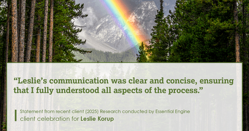 Testimonial for real estate agent Leslie Korup with Coldwell Banker Realty in West Bend, WI: "Leslie's communication was clear and concise, ensuring that I fully understood all aspects of the process."